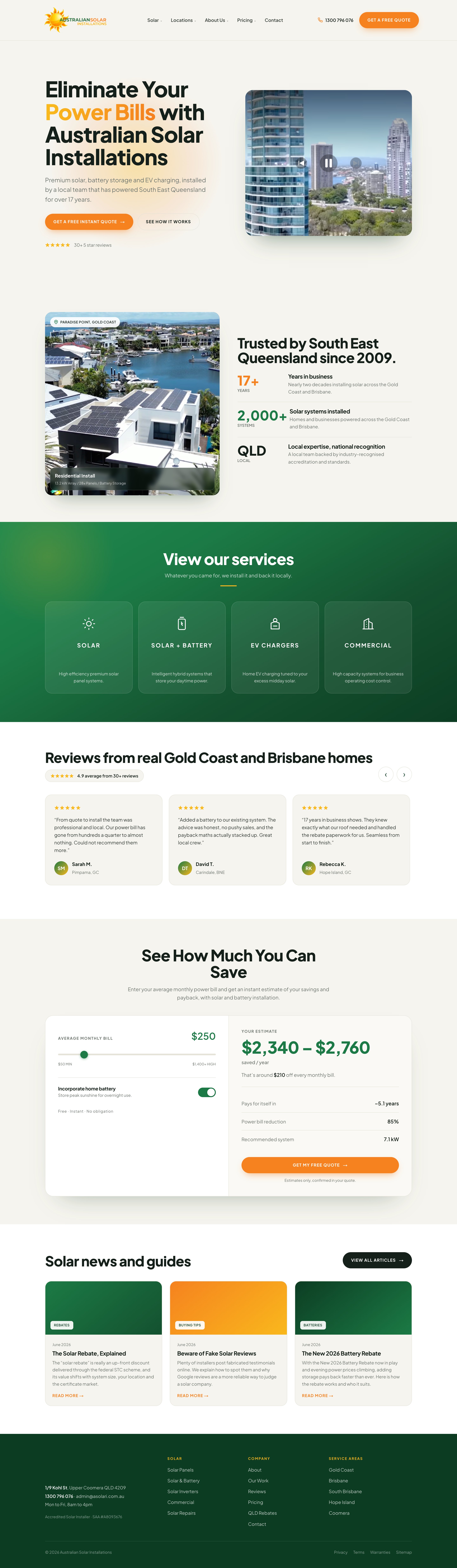 Australian Solar Installations full homepage design