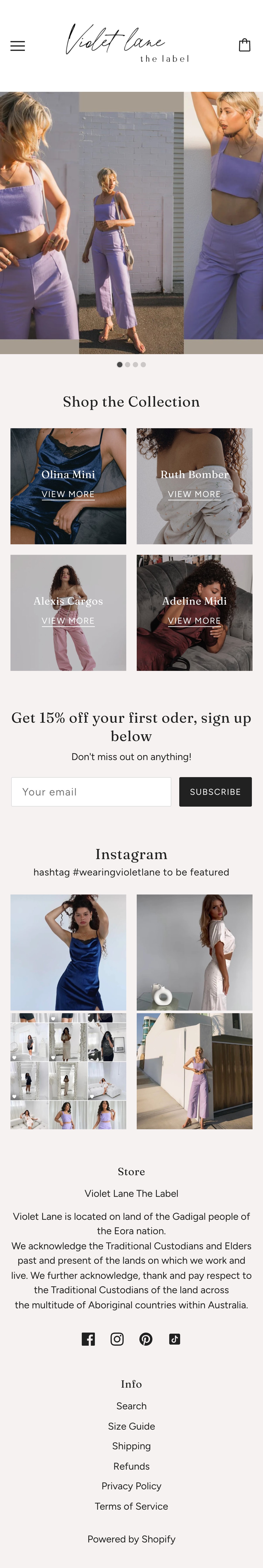 Violet Lane the Label mobile website design